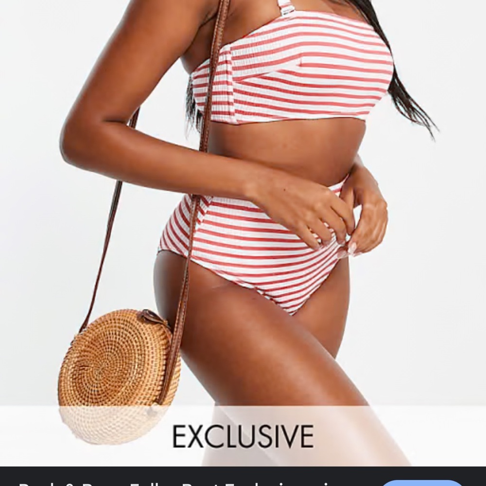 Red/coral striped high waisted swim bottoms